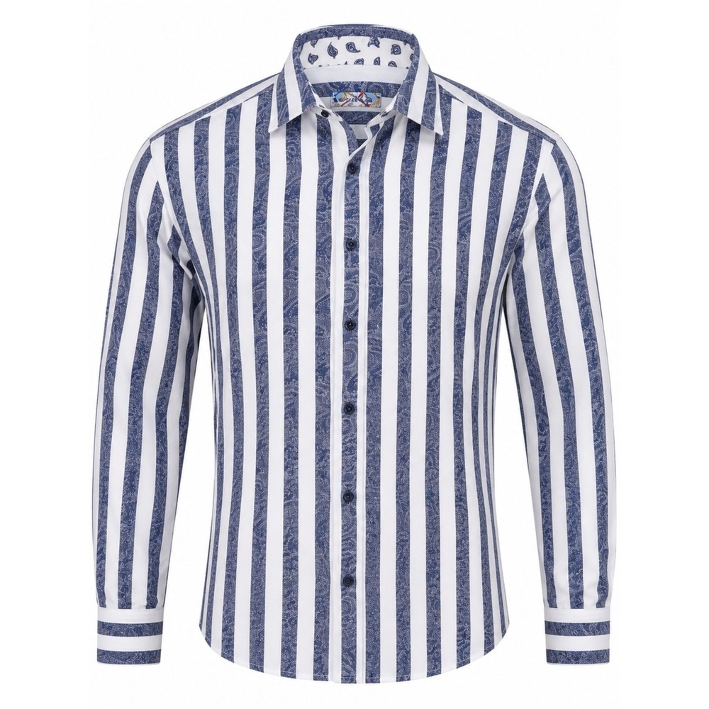 Brandolini Button Down Shirt Men XL Blue White Striped Paisley Cotton LongSleeve